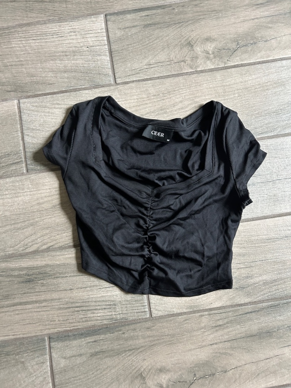 Cider Black Ruched Square Neck Crop Top
